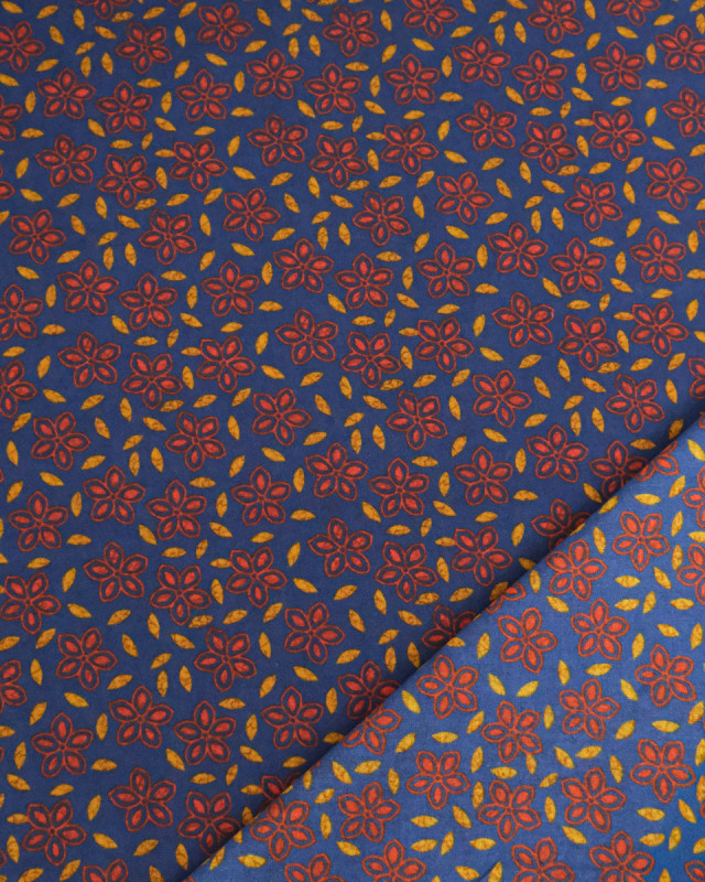 Voile de Coton Imprimé Indian Vibes Bleu Safran