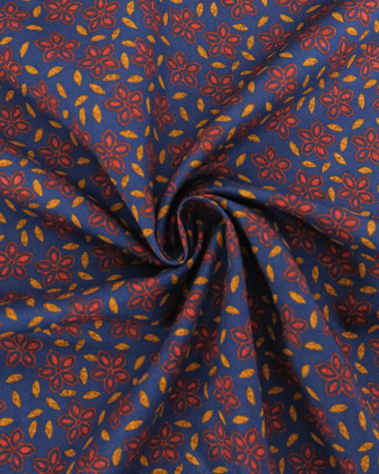 Popeline de Coton Imprimé Indian Vibes Bleu Safran - Mercerine
