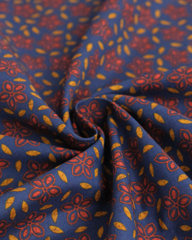 Voile de Coton Imprimé Indian Vibes Bleu Safran