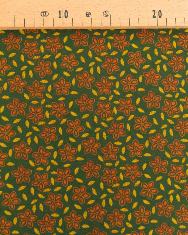 Voile de Coton Imprimé Indian Vibes Vert Ocre