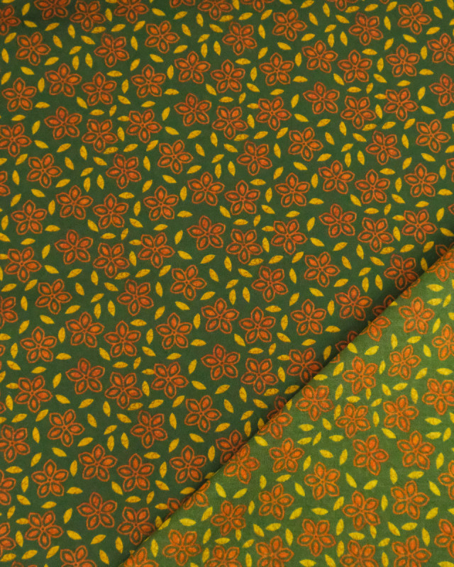 Voile de Coton Imprimé Indian Vibes Vert Ocre