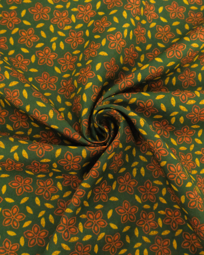 Popeline de Coton Imprimé Indian Vibes Vert Ocre - Mercerine