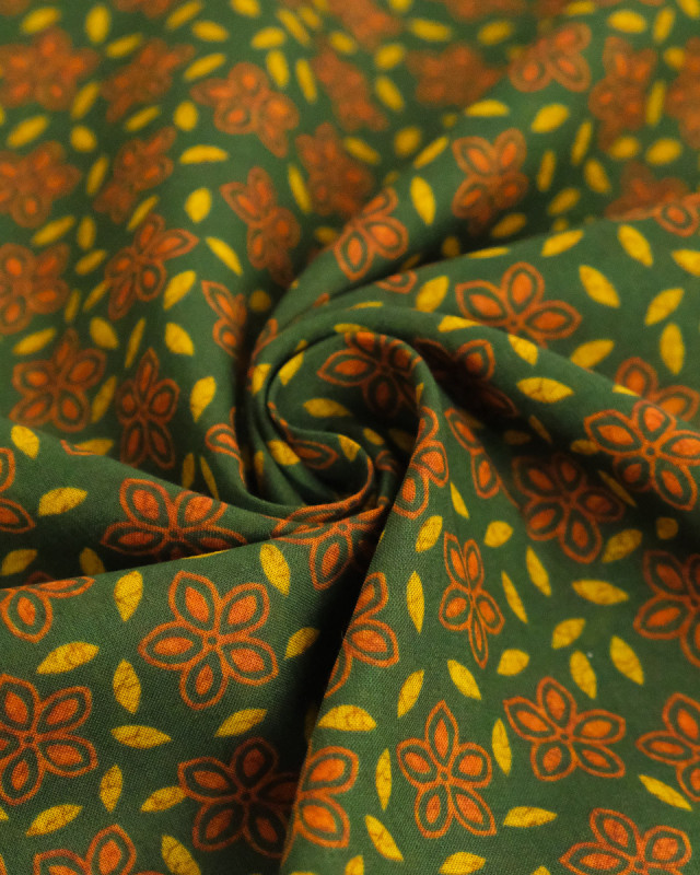 Voile de Coton Imprimé Indian Vibes Vert Ocre