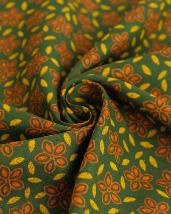 Voile de Coton Imprimé Indian Vibes Vert Ocre