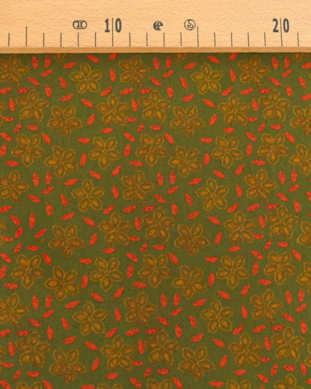 Voile de Coton Imprimé Indian Vibes Vert Orange