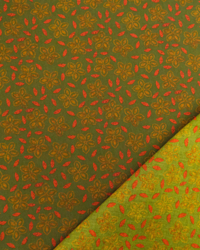 Voile de Coton Imprimé Indian Vibes Vert Orange