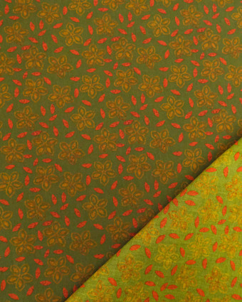 Voile de Coton Imprimé Indian Vibes Vert Orange