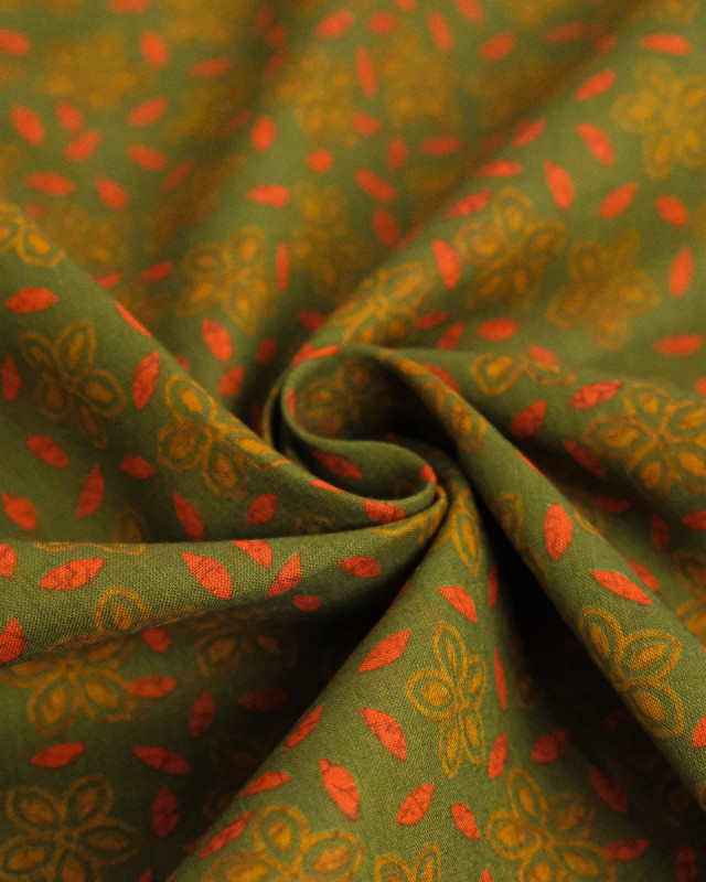 Voile de Coton Imprimé Indian Vibes Vert Orange