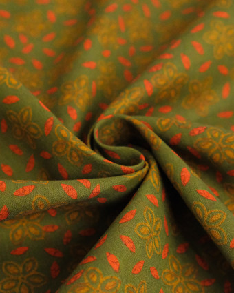 Voile de Coton Imprimé Indian Vibes Vert Orange