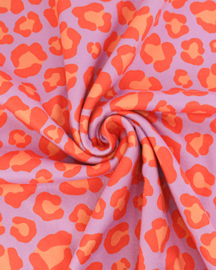 Eponge Microfibre Imprimé Léopard Orange Mauve Envers Bouclette - Mercerine