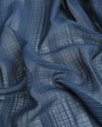 Tissu Mousseline Imprimé Quadrillage Bleu - Mercerine