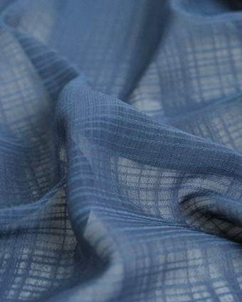 Tissu Mousseline Imprimé Quadrillage Bleu - Mercerine