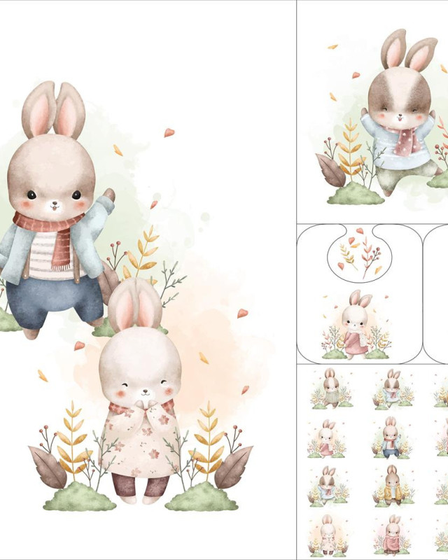 Panneau Popeline de Coton Petits Lapins - Mercerine