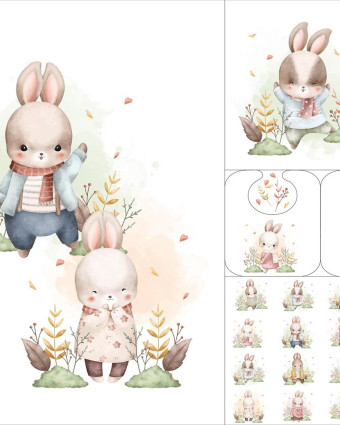Panneau Popeline de Coton Petits Lapins - Mercerine
