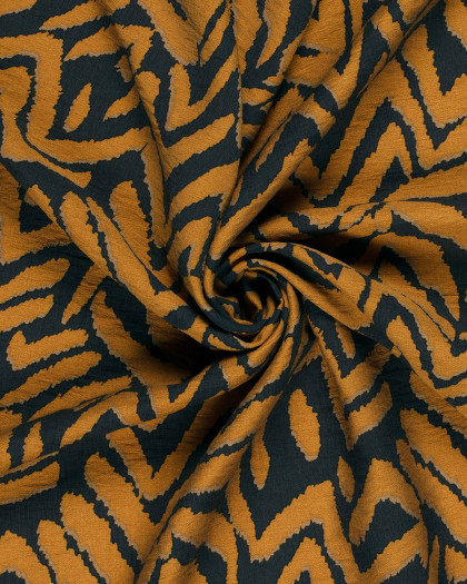 Tissu Viscose Mélangé Motif Ethnique Ocre - Oeko-Tex - Mercerine