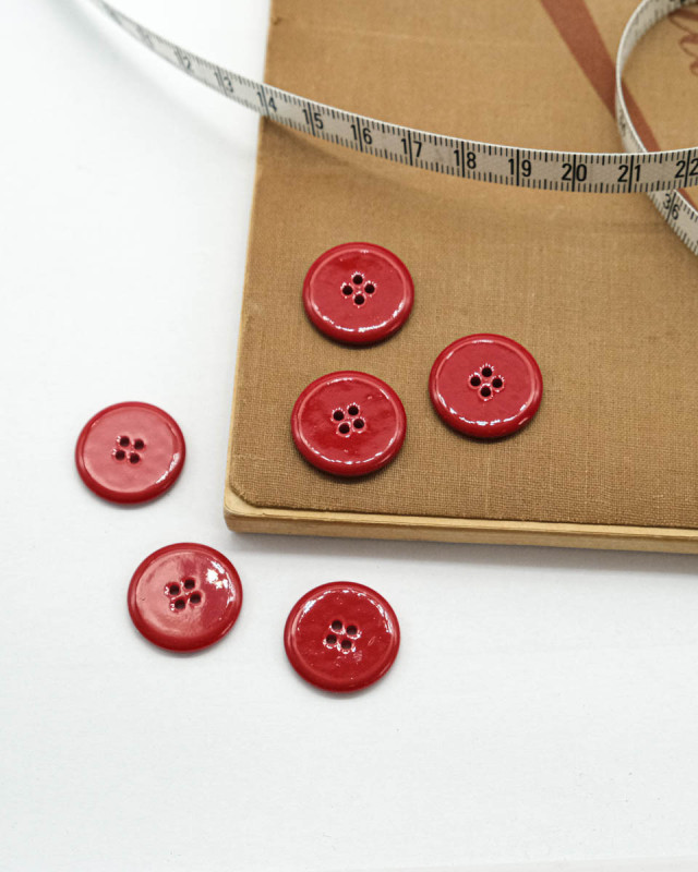 Bouton à coudre : rouge brillant 4 trous - Mercerine