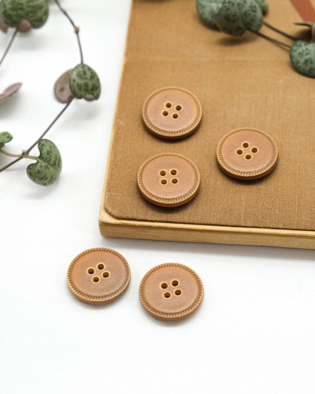 Bouton Imitation Cuir Piqure - Marron Clair - Mercerine