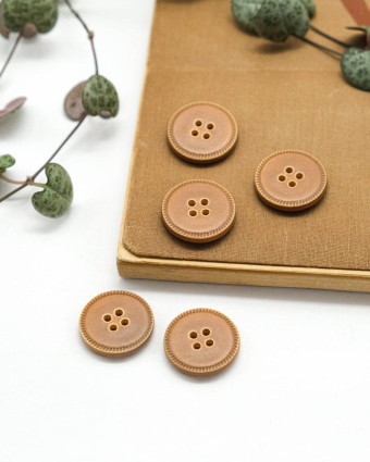 Bouton Imitation Cuir Piqure - Marron Clair - Mercerine