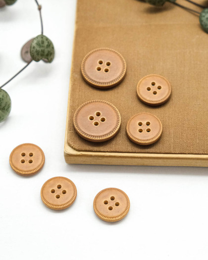 Bouton Imitation Cuir Piqure - Marron Clair - Mercerine