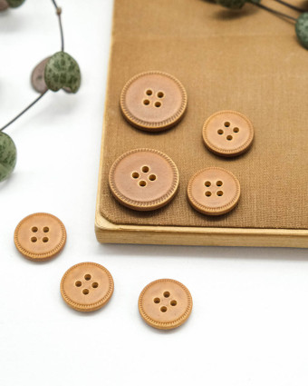 Bouton Imitation Cuir Piqure - Marron Clair - Mercerine