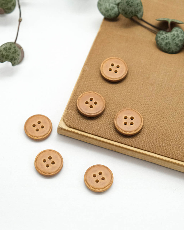 Bouton Imitation Cuir Piqure - Marron Clair - Mercerine