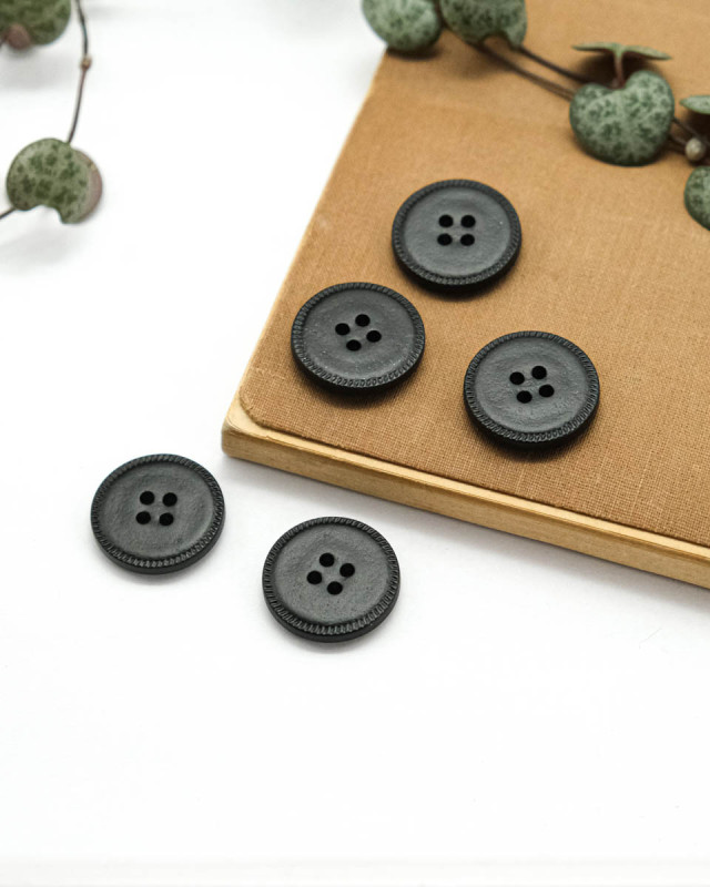 Bouton Imitation Cuir Piqure - Noir - Mercerine