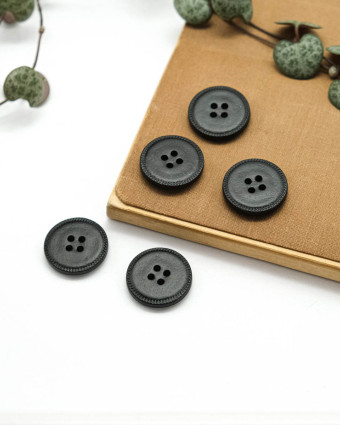 Bouton Imitation Cuir Piqure - Noir - Mercerine