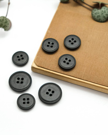 Bouton Imitation Cuir Piqure - Noir - Mercerine
