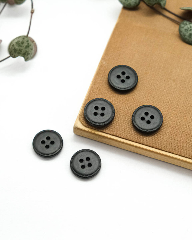 Bouton Imitation Cuir Piqure - Noir - Mercerine