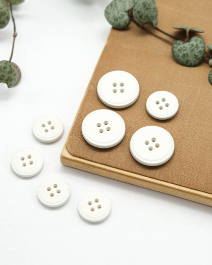 Bouton Imitation Cuir Piqure - Blanc - Mercerine