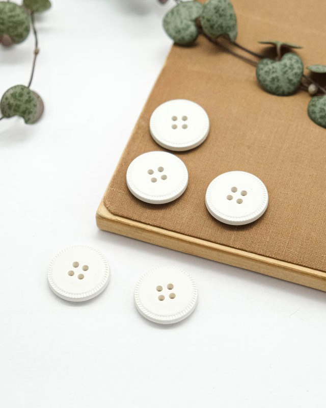 Bouton Imitation Cuir Piqure - Blanc - Mercerine