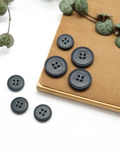 Bouton Imitation Cuir Piqure - Marine - Mercerine