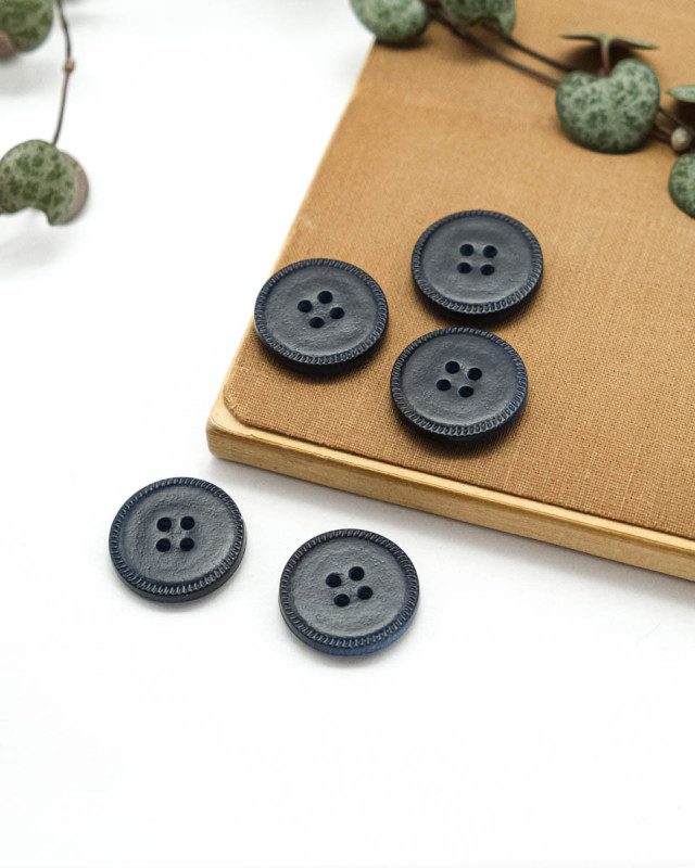 Bouton Imitation Cuir Piqure - Marine - Mercerine