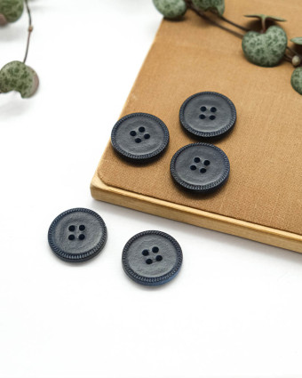 Bouton Imitation Cuir Piqure - Marine - Mercerine