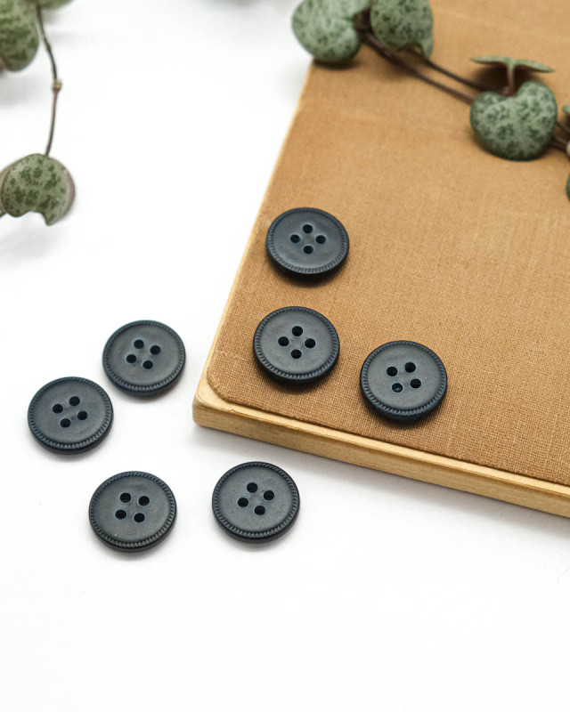 Bouton Imitation Cuir Piqure - Marine - Mercerine