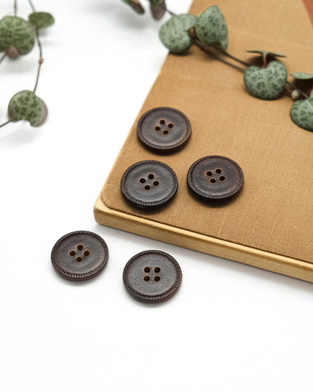 Bouton Imitation Cuir Piqure - Marron - Mercerine