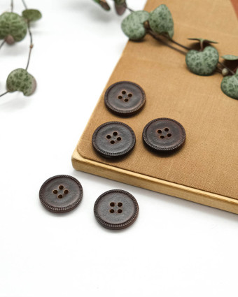 Bouton Imitation Cuir Piqure - Marron - Mercerine