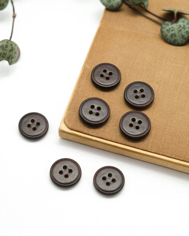 Bouton Imitation Cuir Piqure - Marron - Mercerine