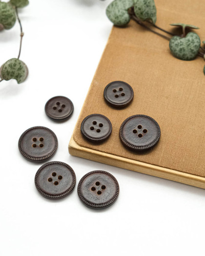 Bouton Imitation Cuir Piqure - Marron - Mercerine