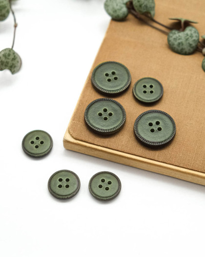 Bouton Imitation Cuir Piqure - Vert - Mercerine