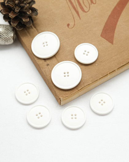 Bouton Polyester Bombé Mat - Blanc - mercerine