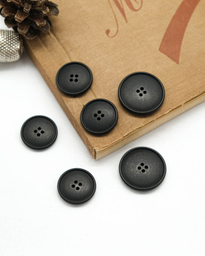 Bouton Polyester Bombé Mat - Noir - Mercerine