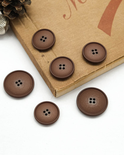 Bouton Polyester Bombé Mat - Marron - Mercerine