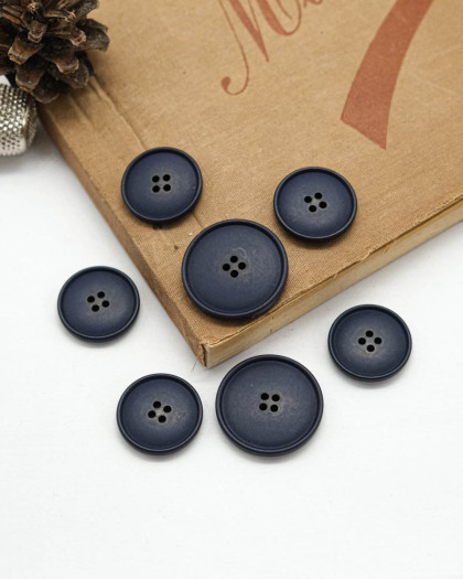 Bouton Polyester Bombé Mat - Bleu - Mercerine