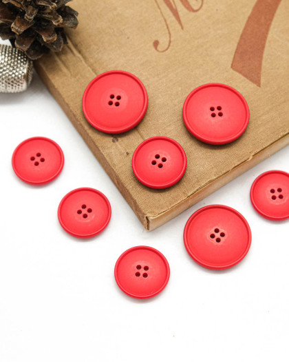Bouton Polyester Bombé Mat - Rouge - Mercerine