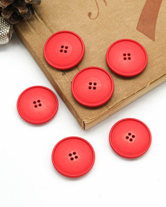 Bouton à coudre : rouge mat 4 trous - Mercerine