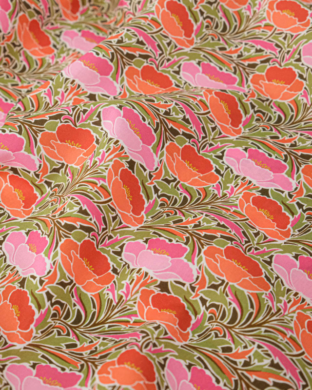 Tissu Liberty Fabrics@ Garden Melody - Poppy Canopy Terracotta - Mercerine