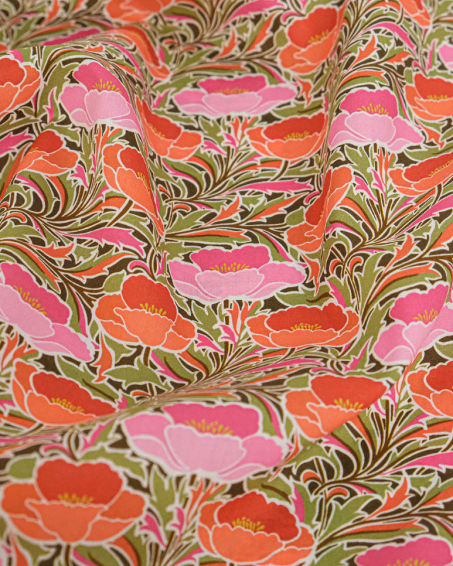 Tissu Liberty Fabrics@ Garden Melody - Poppy Canopy Terracotta - Mercerine