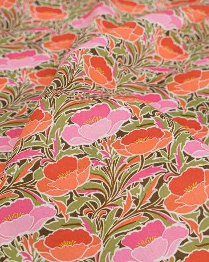 Tissu Liberty Fabrics@ Garden Melody - Poppy Canopy Terracotta - Mercerine