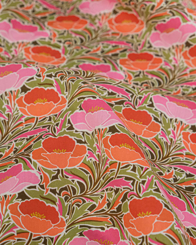Tissu Liberty Fabrics@ Garden Melody - Poppy Canopy Terracotta - Mercerine